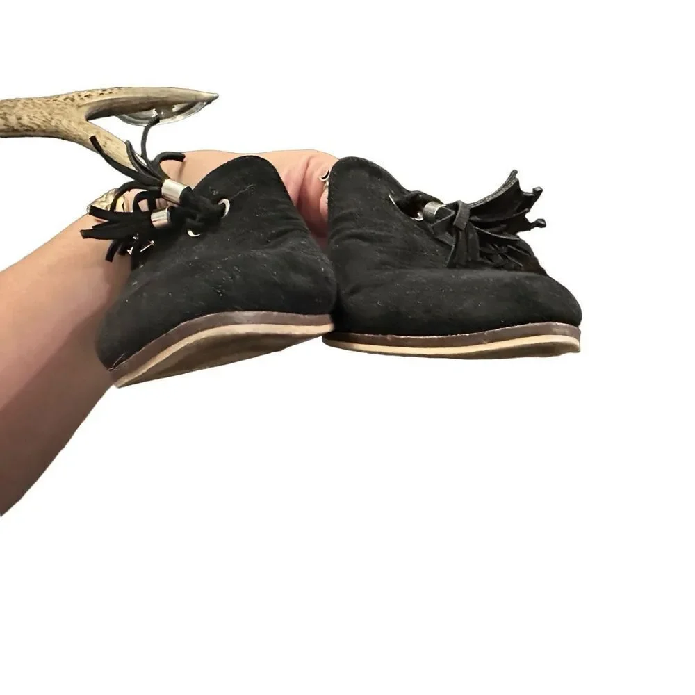 Beast Fashion Black Suede Slip On Tassle Detail Shoes